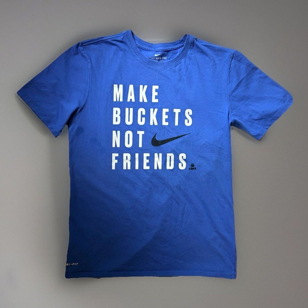 Nike Dri-FIT Basketball T-Shirt Men’s M Blue "Make Buckets Not Friends" - EUC
